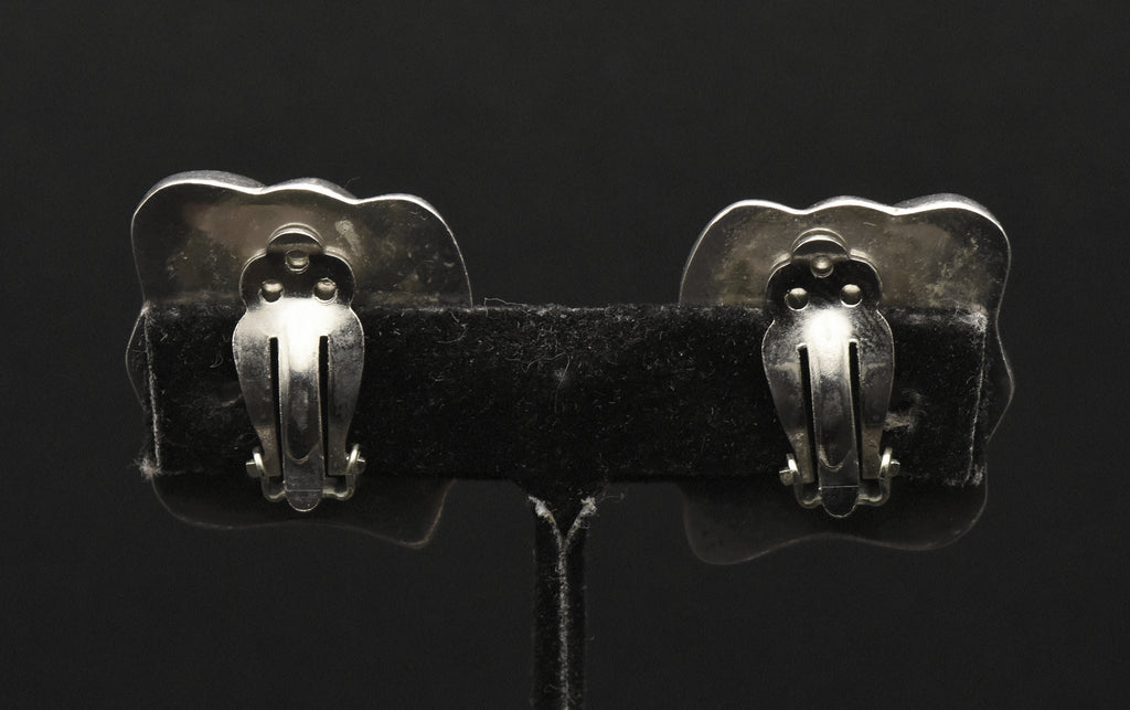 Vintage Handmade 950 Silver Black Onyx Clip On Earrings