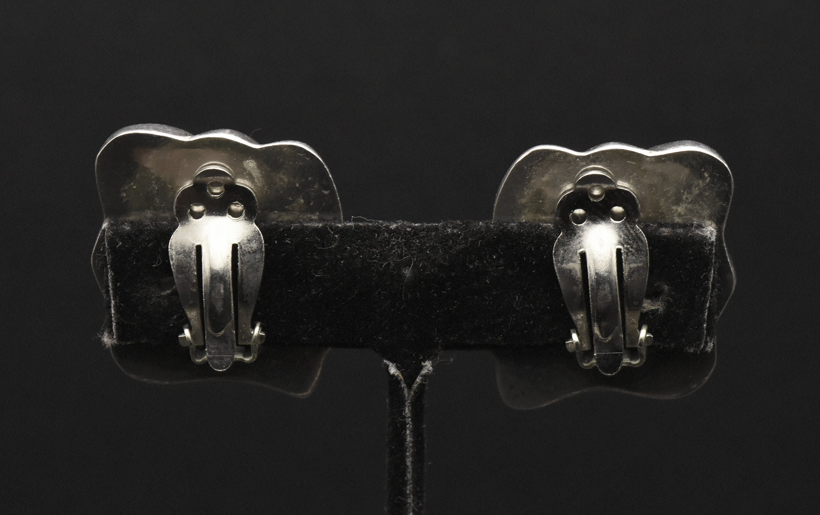 Vintage Handmade 950 Silver Black Onyx Clip On Earrings