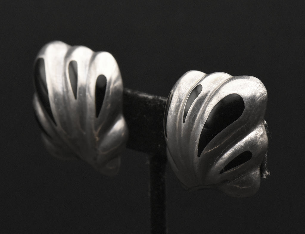 Vintage Handmade 950 Silver Black Onyx Clip On Earrings