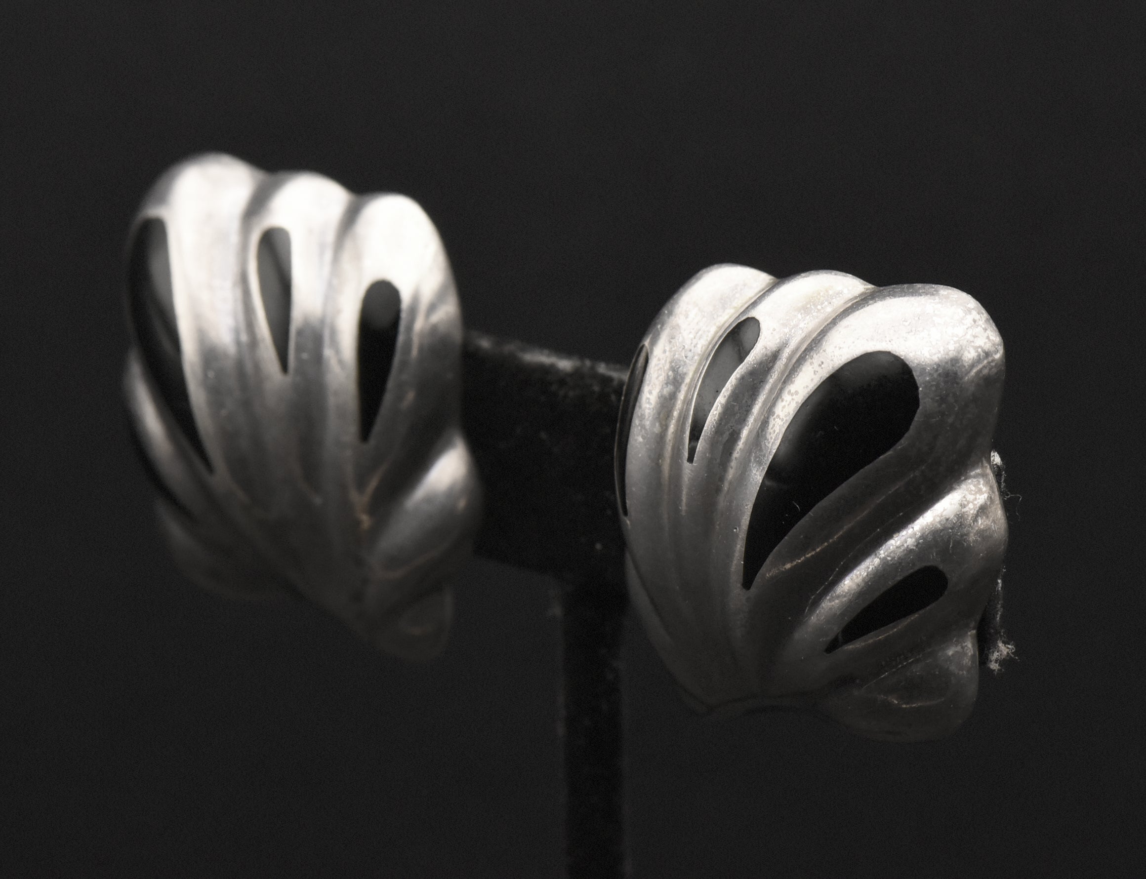 Vintage Handmade 950 Silver Black Onyx Clip On Earrings