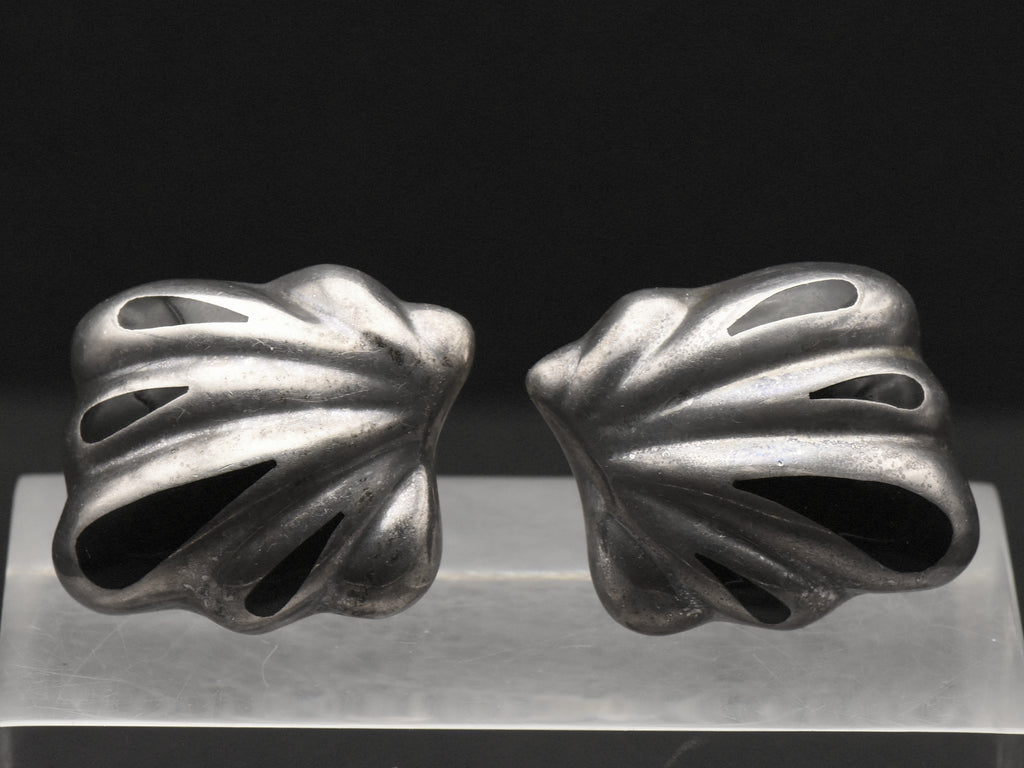 Vintage Handmade 950 Silver Black Onyx Clip On Earrings