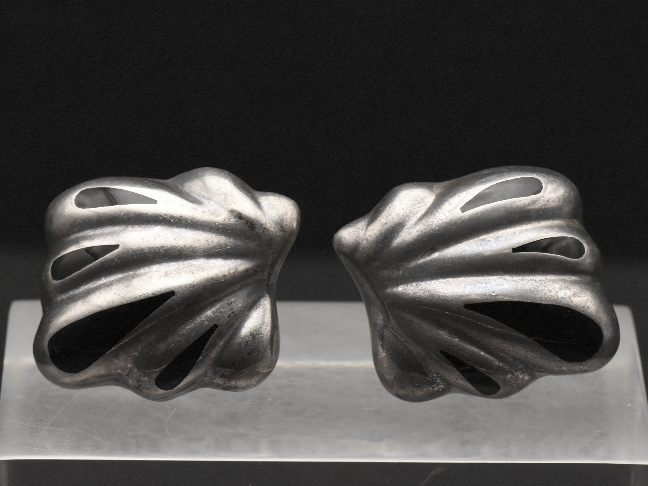 Vintage Handmade 950 Silver Black Onyx Clip On Earrings