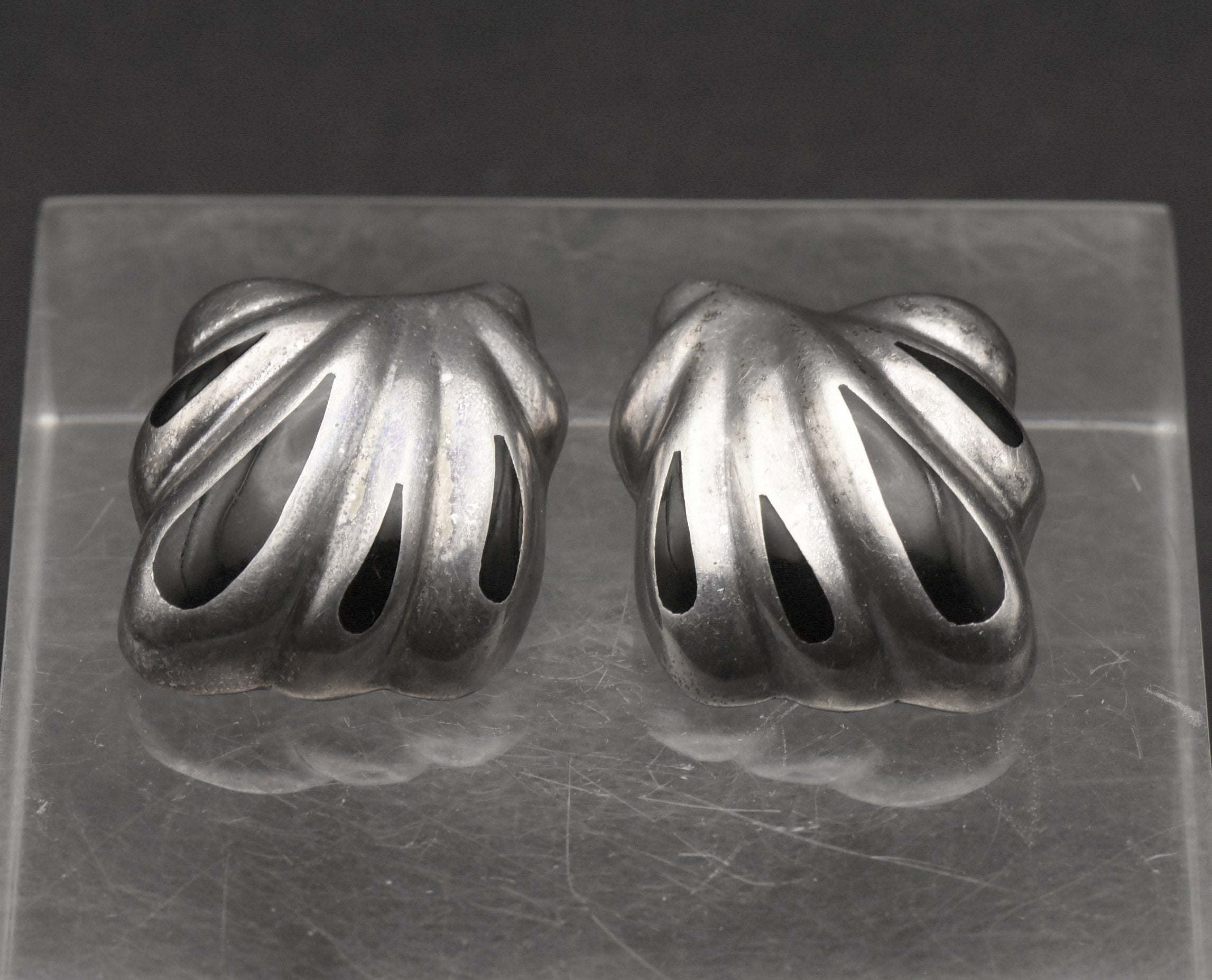 Vintage Handmade 950 Silver Black Onyx Clip On Earrings