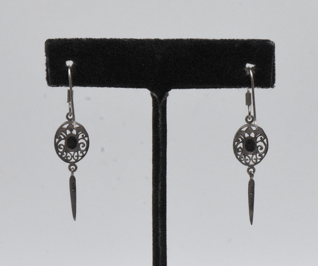 Vintage Sterling Silver Black Onyx Dangle Earrings