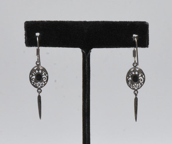 Vintage Sterling Silver Black Onyx Dangle Earrings