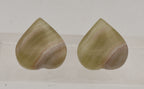 Vintage Carved Green Onyx Heart Clip On Earrings