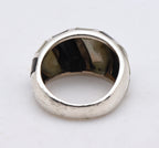 Vintage Sterling Silver Mother of Pearl and Black Onyx Inlaid Dome Ring - Size 6