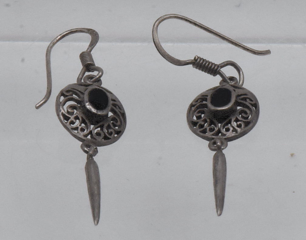 Vintage Sterling Silver Black Onyx Dangle Earrings