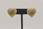 Vintage Carved Green Onyx Heart Clip On Earrings