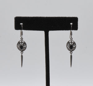 Vintage Sterling Silver Black Onyx Dangle Earrings