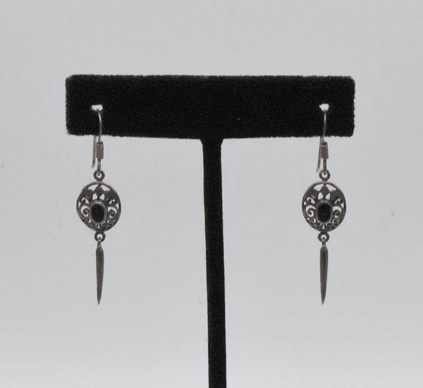 Vintage Sterling Silver Black Onyx Dangle Earrings