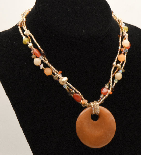 Lia Sophia - Beaded Multi-Strand Orange Stone Pendant Necklace