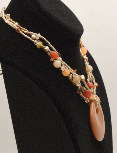 Lia Sophia - Beaded Multi-Strand Orange Stone Pendant Necklace