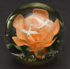 Vintage Orange Flower with Flying Birds Encased Glass Paperweight