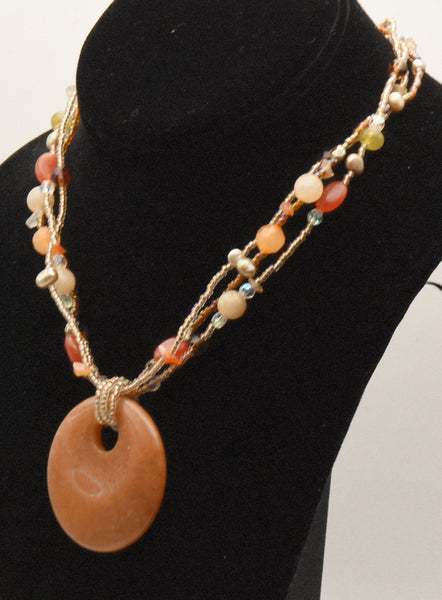 Lia Sophia - Beaded Multi-Strand Orange Stone Pendant Necklace