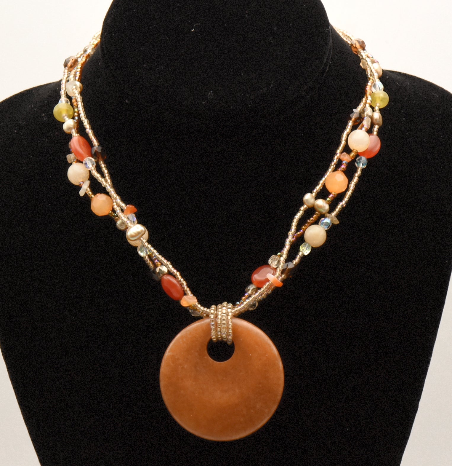 Lia Sophia - Beaded Multi-Strand Orange Stone Pendant Necklace