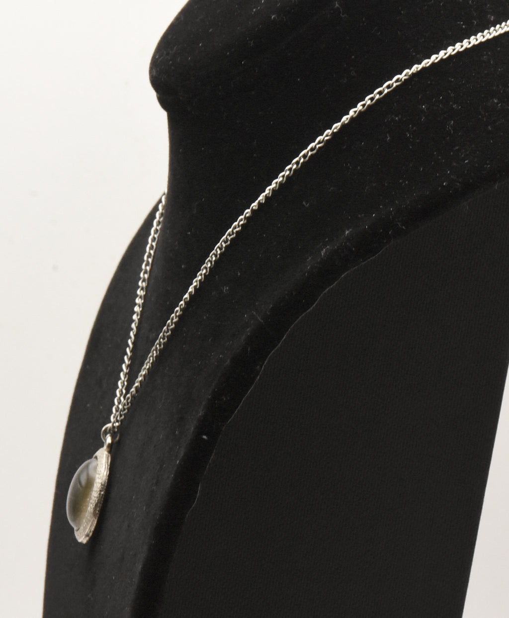 Silver Tone Metal Gray Glass Cabochon Pendant on Chain Necklace - 16"