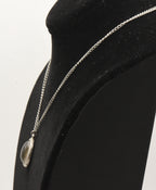 Silver Tone Metal Gray Glass Cabochon Pendant on Chain Necklace - 16"