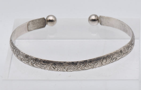 Vintage Sterling Silver Engraved Designs Cuff Bracelet