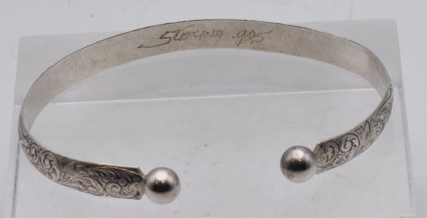 Vintage Sterling Silver Engraved Designs Cuff Bracelet