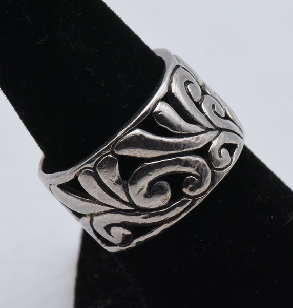 Mark Wasserman Samara - Vintage Scroll Design Wide Band Sterling Silver Ring - Size 7