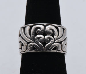 Mark Wasserman Samara - Vintage Scroll Design Wide Band Sterling Silver Ring - Size 7