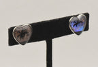 Vintage Sterling Silver Heart Shaped REAL Butterfly Wing Background Beach Silhouette Screw Back Earrings