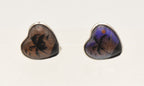 Vintage Sterling Silver Heart Shaped REAL Butterfly Wing Background Beach Silhouette Screw Back Earrings