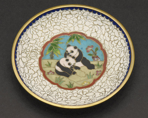 Vintage Cloisonne Panda Bear Dish