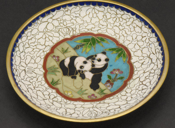 Vintage Cloisonne Panda Bear Dish