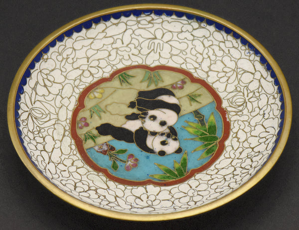 Vintage Cloisonne Panda Bear Dish