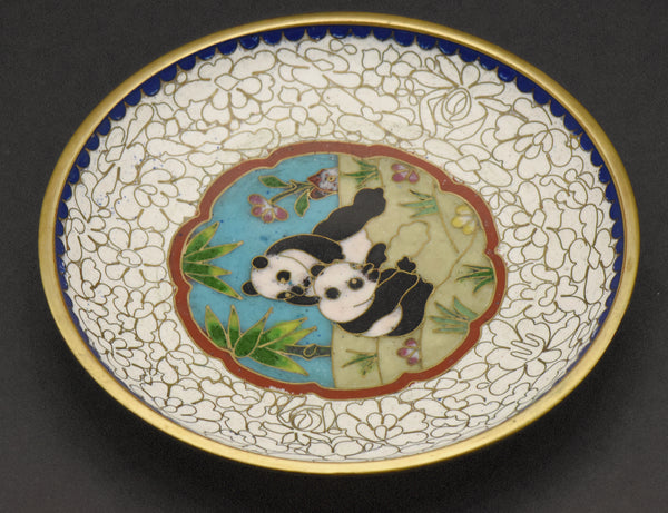 Vintage Cloisonne Panda Bear Dish