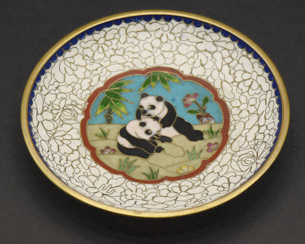 Vintage Cloisonne Panda Bear Dish