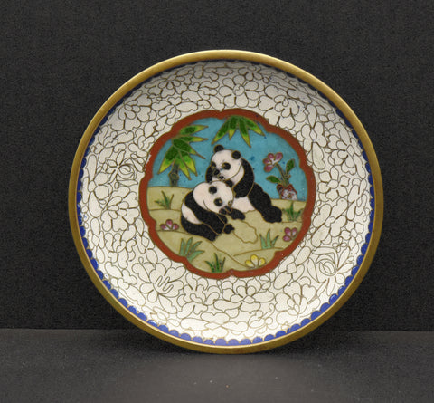 Vintage Cloisonne Panda Bear Dish