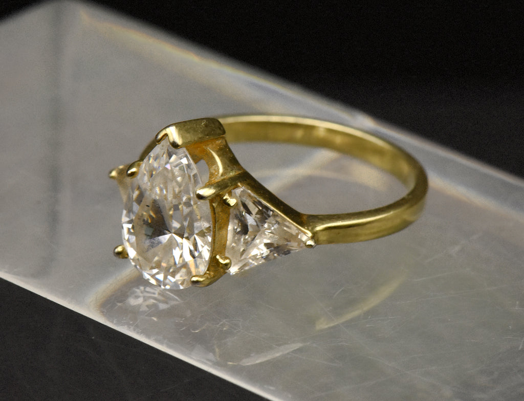 Vintage Gold Tone Sterling Silver Cubic Zirconia Ring - Size 9