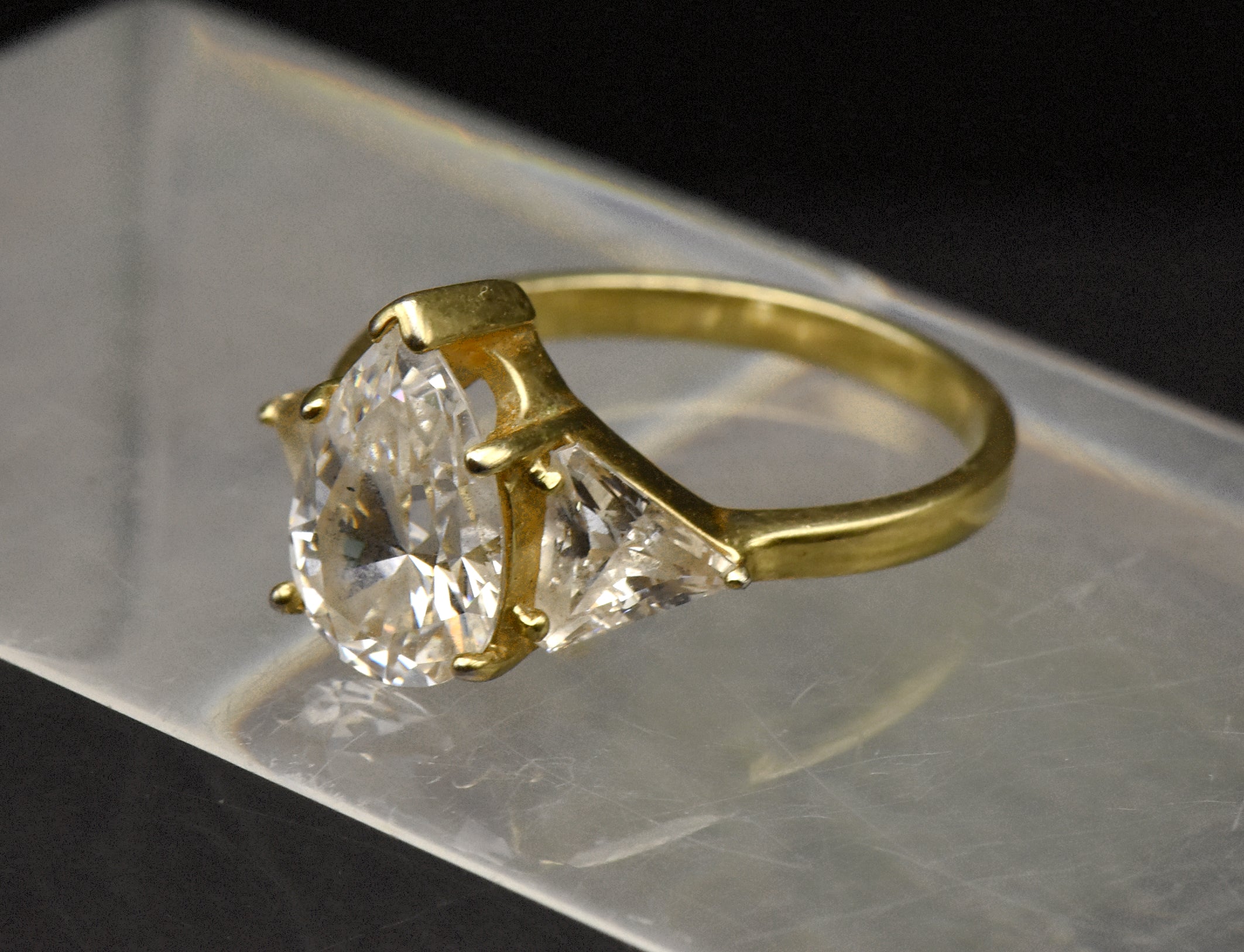 Vintage Gold Tone Sterling Silver Cubic Zirconia Ring - Size 9