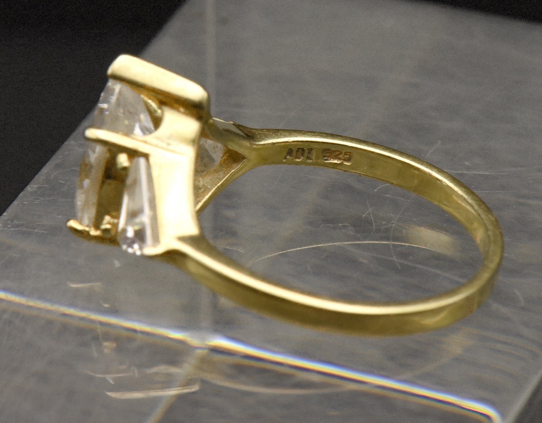 Vintage Gold Tone Sterling Silver Cubic Zirconia Ring - Size 9