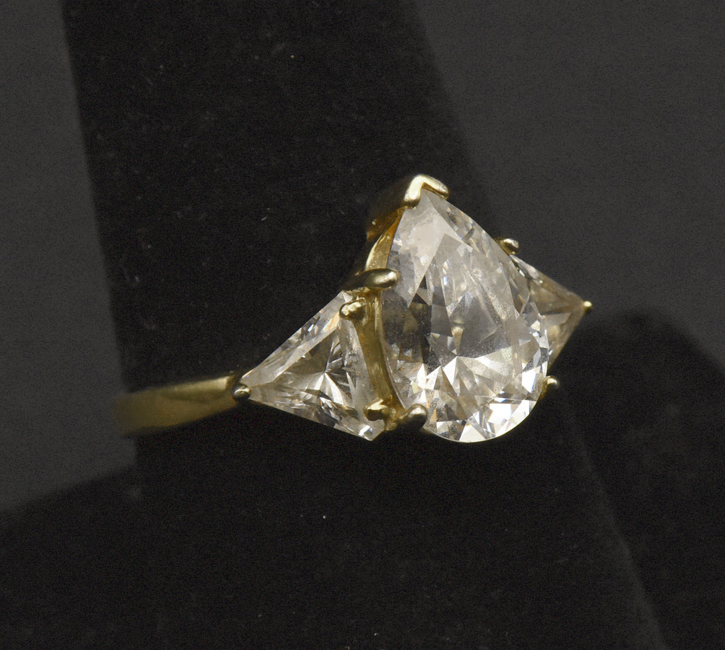 Vintage Gold Tone Sterling Silver Cubic Zirconia Ring - Size 9