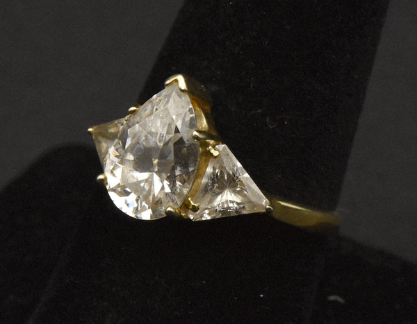 Vintage Gold Tone Sterling Silver Cubic Zirconia Ring - Size 9