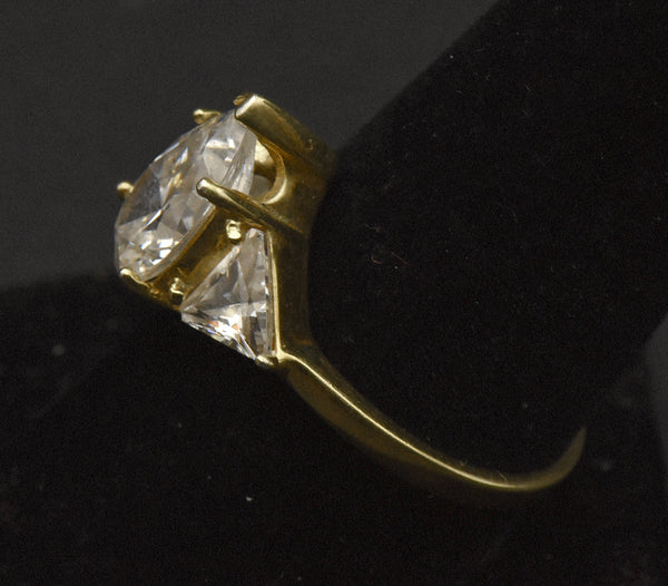 Vintage Gold Tone Sterling Silver Cubic Zirconia Ring - Size 9