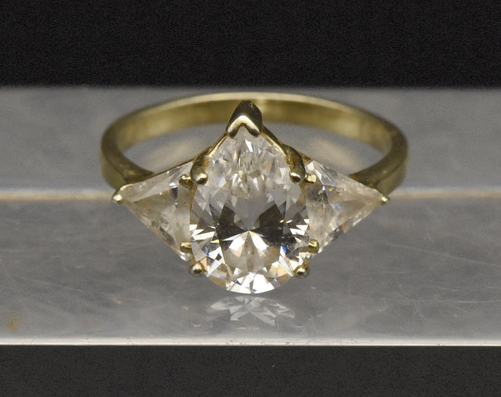 Vintage Gold Tone Sterling Silver Cubic Zirconia Ring - Size 9