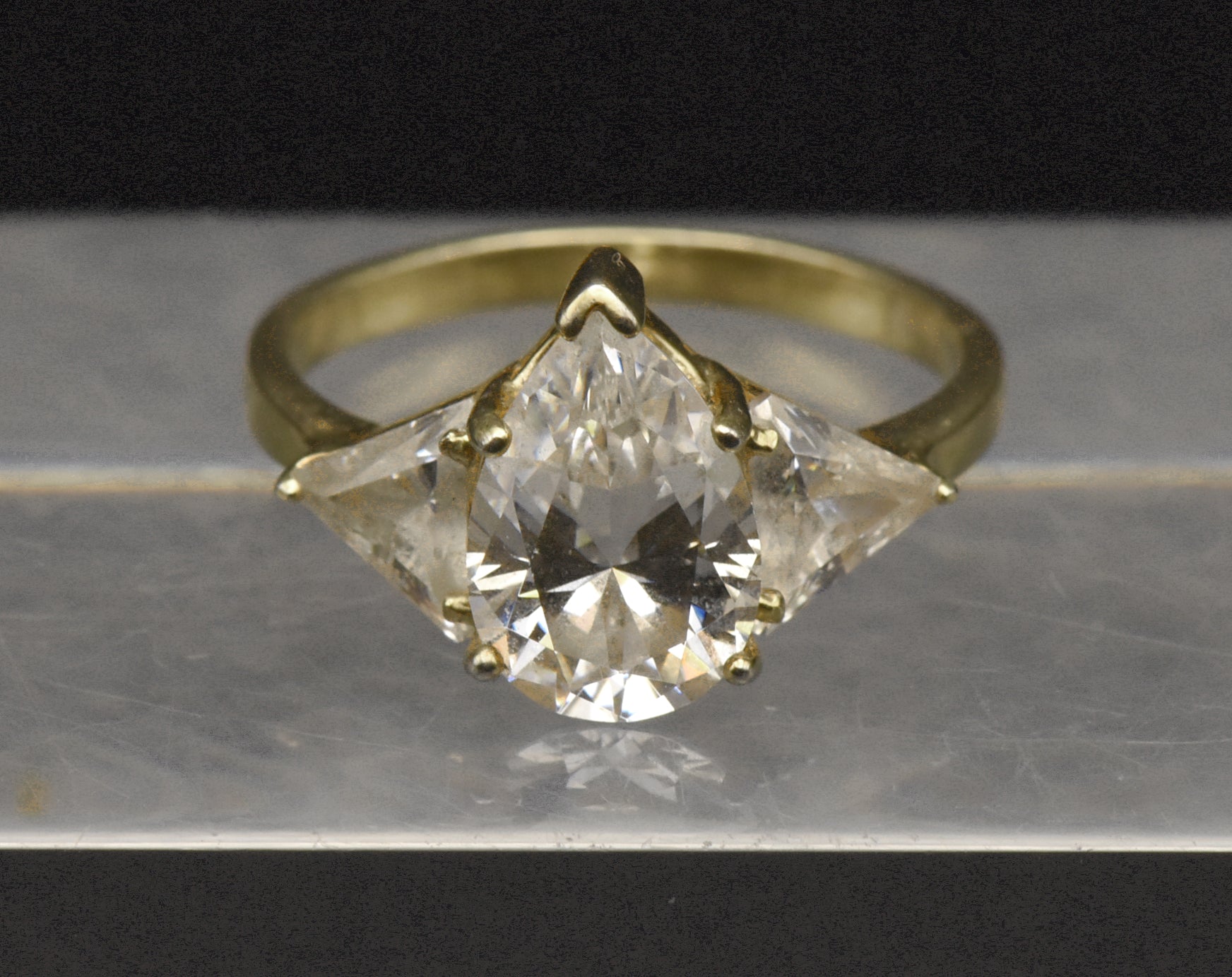 Vintage Gold Tone Sterling Silver Cubic Zirconia Ring - Size 9