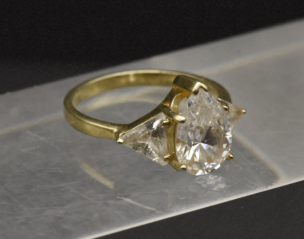 Vintage Gold Tone Sterling Silver Cubic Zirconia Ring - Size 9