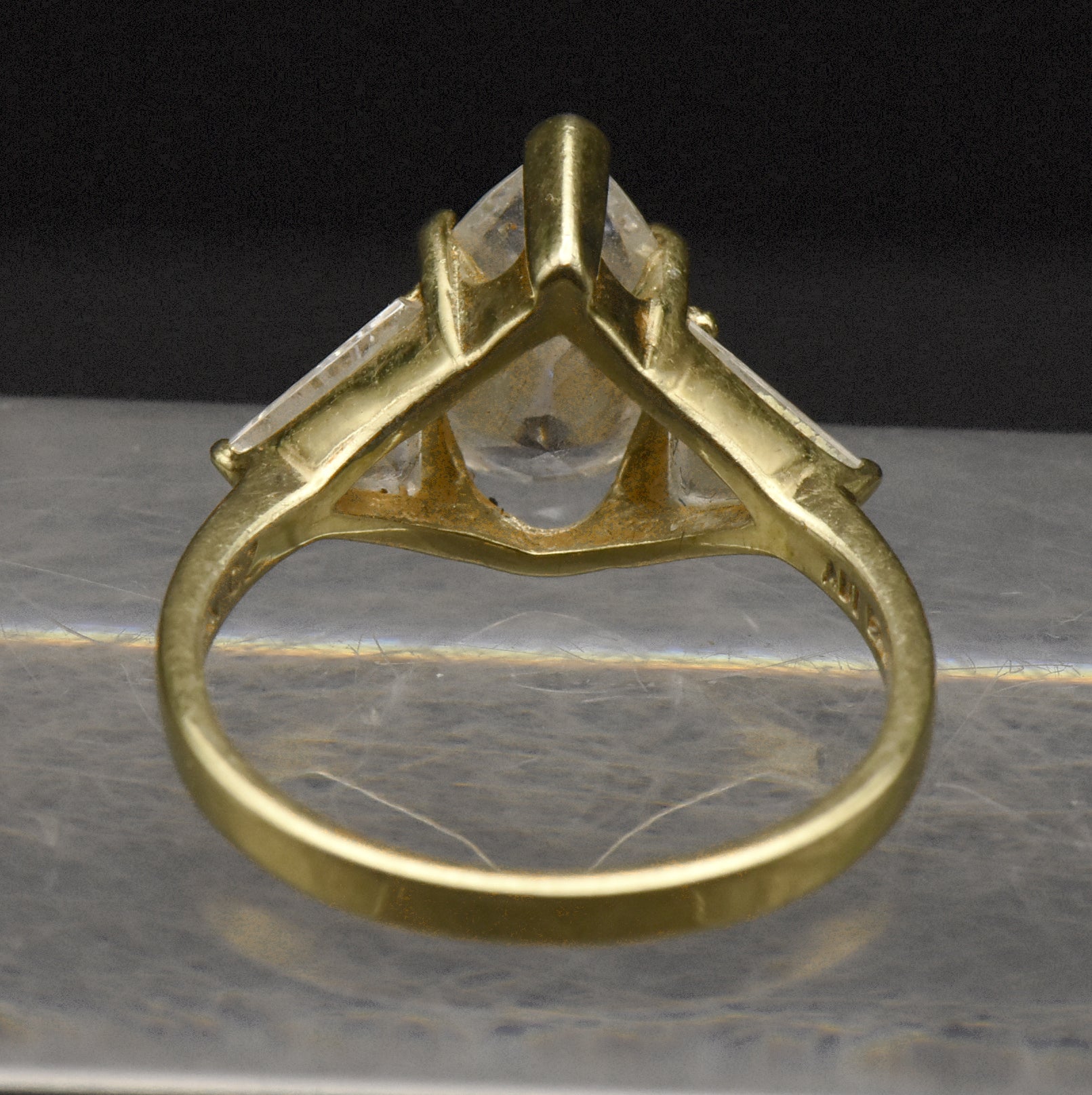 Vintage Gold Tone Sterling Silver Cubic Zirconia Ring - Size 9