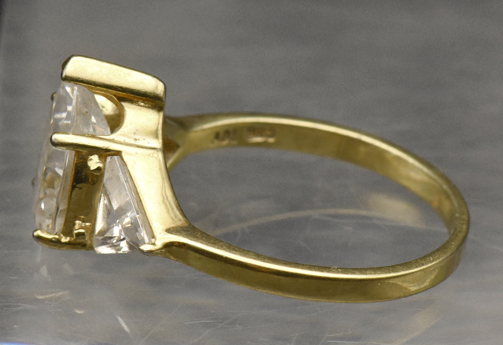 Vintage Gold Tone Sterling Silver Cubic Zirconia Ring - Size 9