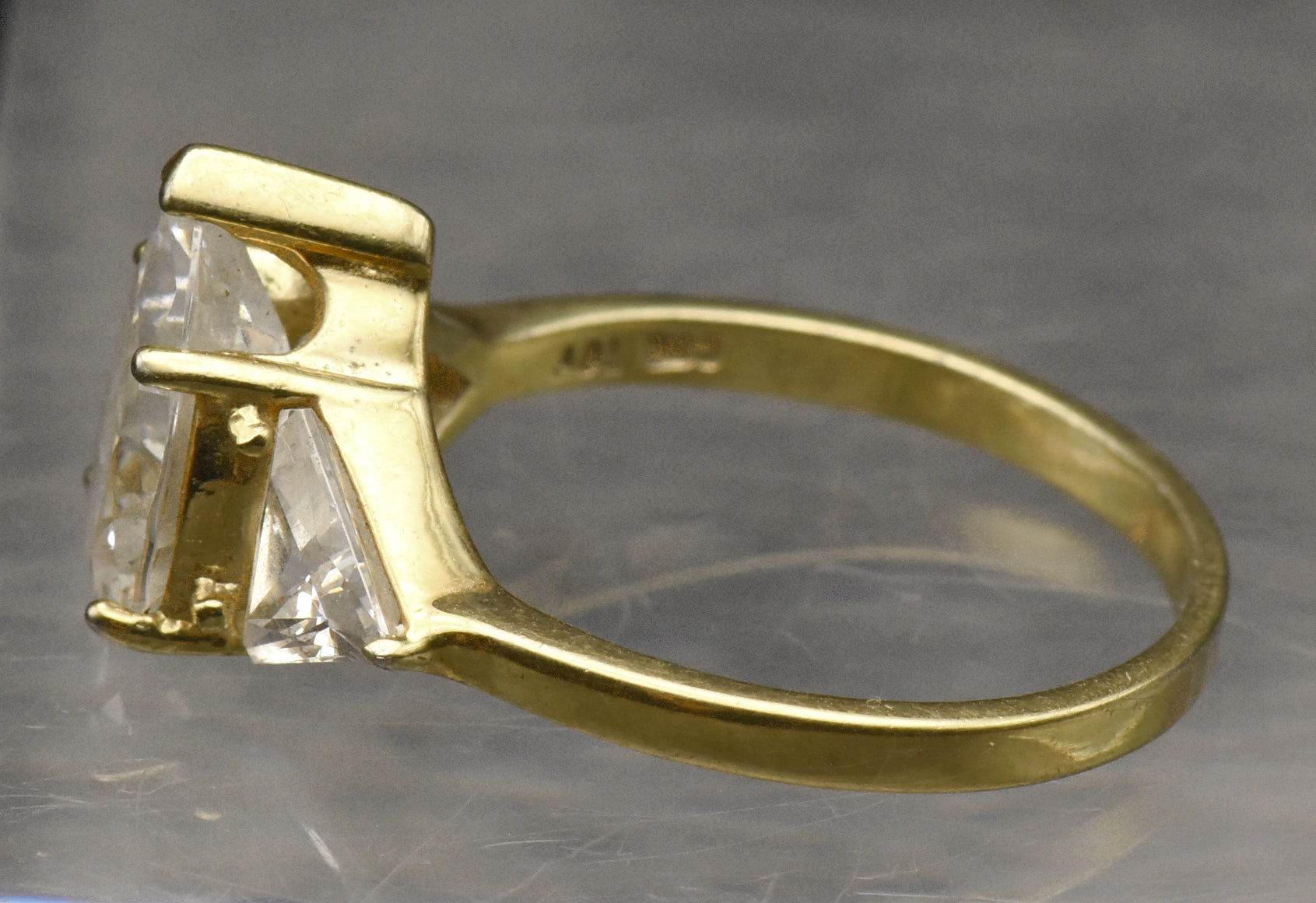 Vintage Gold Tone Sterling Silver Cubic Zirconia Ring - Size 9