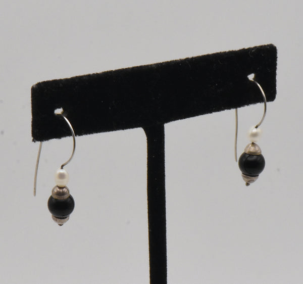 Vintage Black Onyx and Pearl Earrings