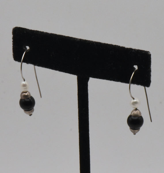 Vintage Black Onyx and Pearl Earrings