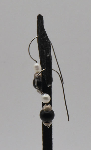 Vintage Black Onyx and Pearl Earrings