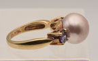 Vintage Vermeil Faux Pearl and Purple Rhinestone Ring - Size 9